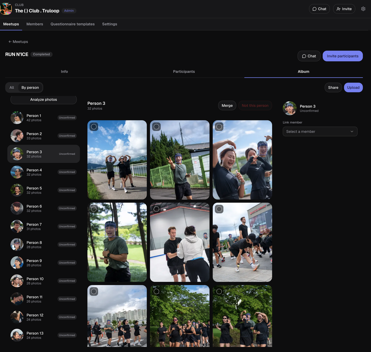 Actual truloop album showing photos grouped by person