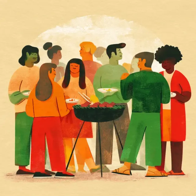 Orange backyard barbecue collage invitation cover